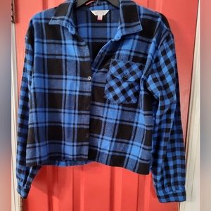 Ladies long sleeve Medium crop top flannel shirt.